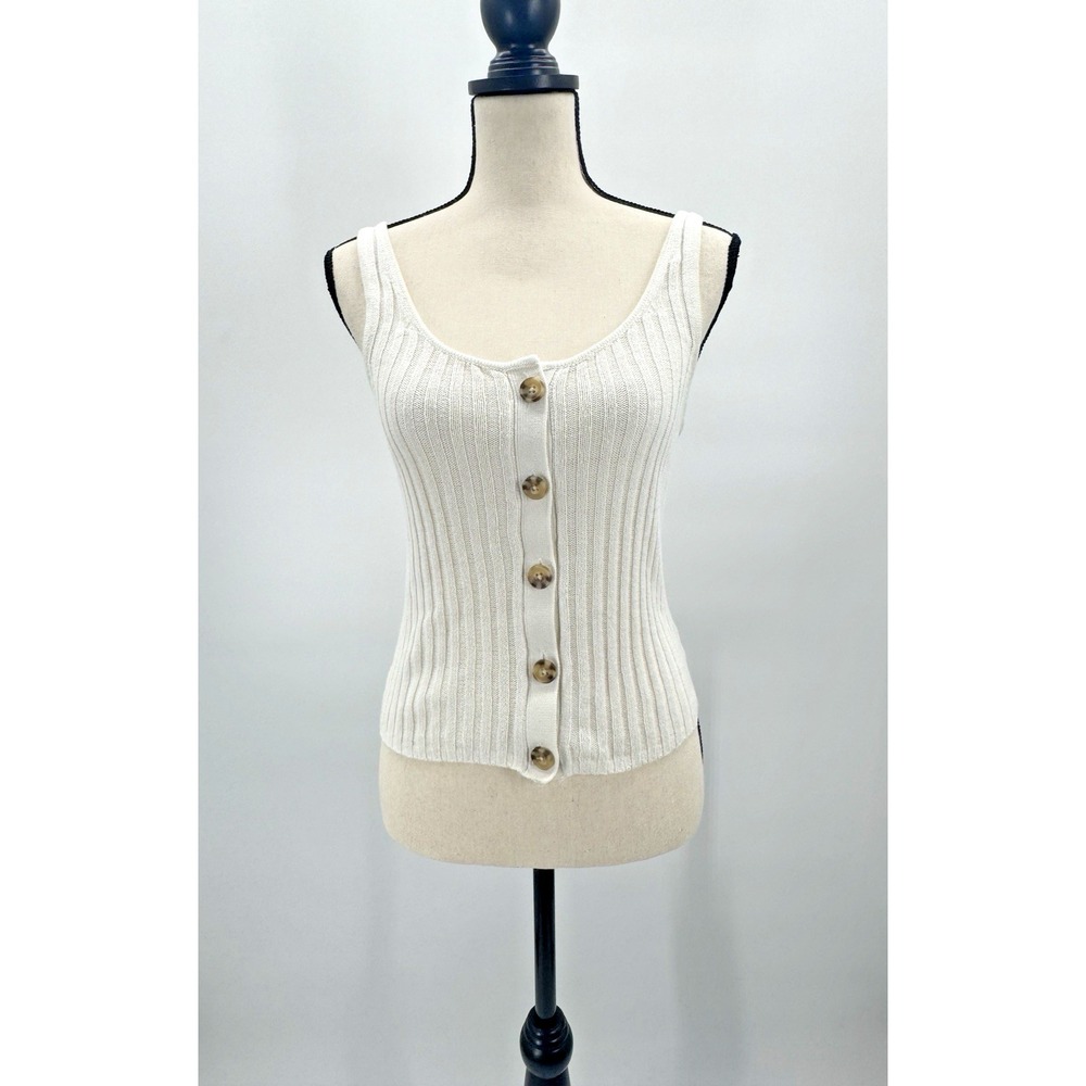 American Eagle Knit Tank Top Button Front Cami Fisherman Preppy Cottage Small